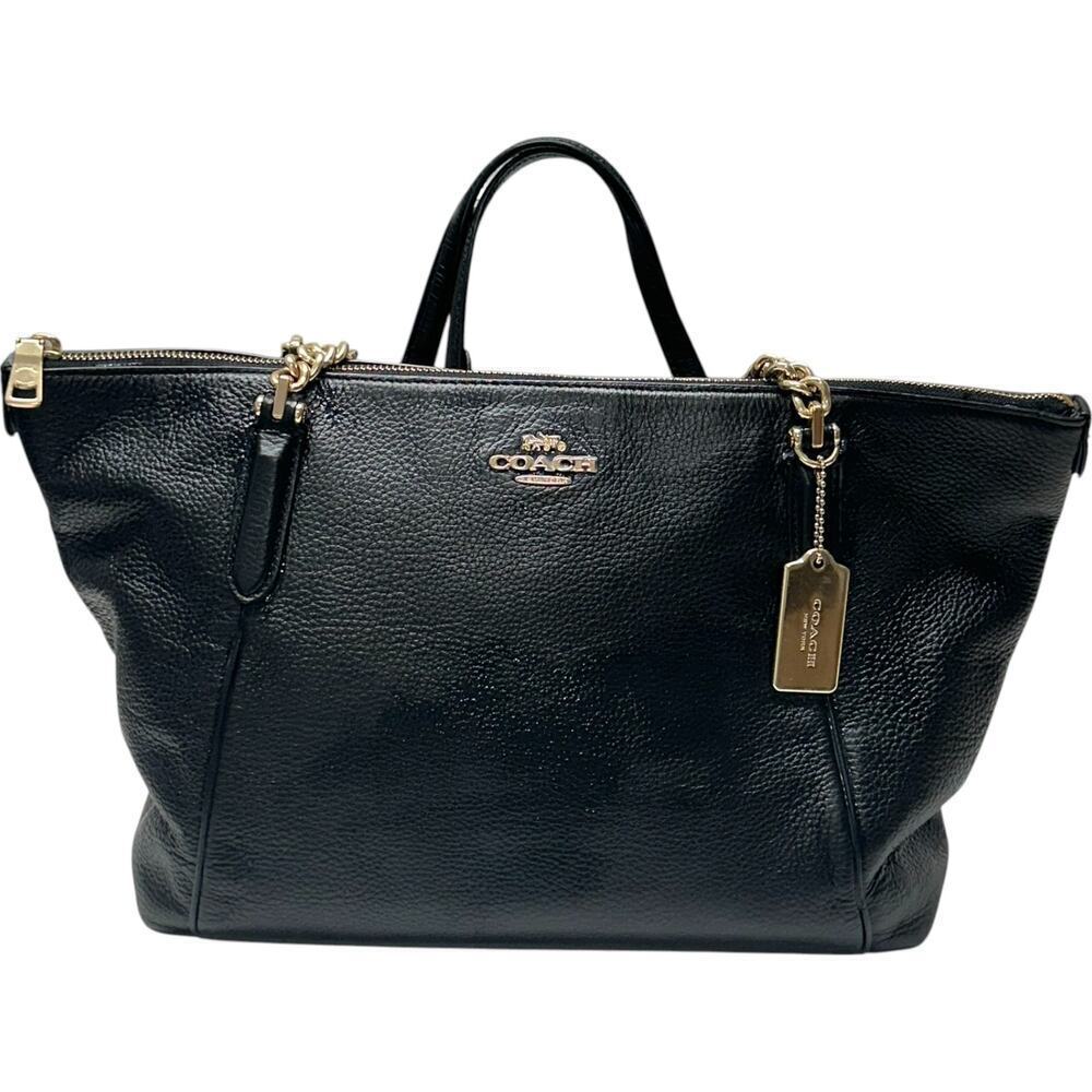 Coach Ava Leather Chain Tote Bag in Black with Gold Hardware - Picture 3 of 16